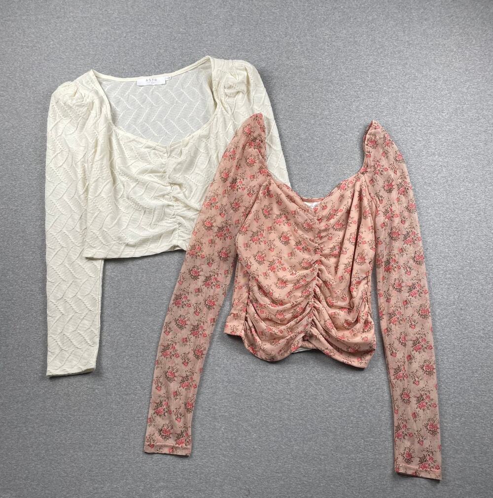 Lot of 2 ASTR // All in Favor Fairycore Coquette Tops Womens L Pink Floral Cream